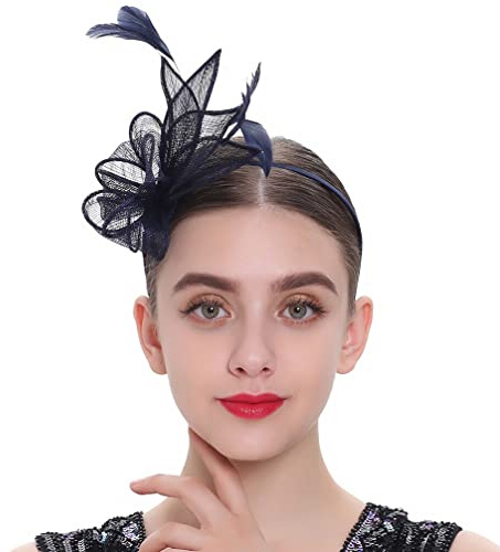 Fascinator für Damen, Kopfband, Teeparty, Blumenhut, Haarspangen, Hochzeit, Braut-Kopfschmuck für Frauen, Mädchen, Kirche, Bankett, Tanz, Junggesellinnenabschied, Dunkelblau