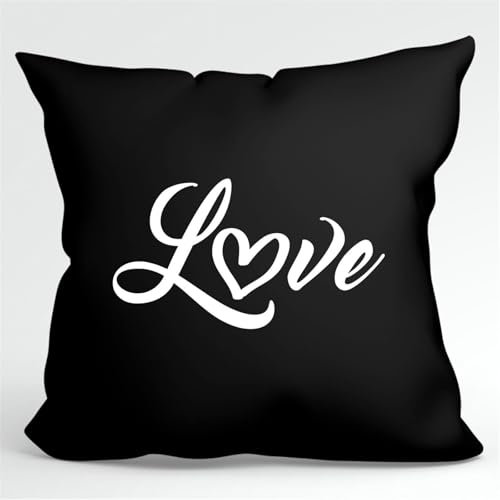 Huuraa Kopfkissen Love Herz Hearth Geschenk 40x40cm mit Füllung Black Baumwolle Love Herz Deko