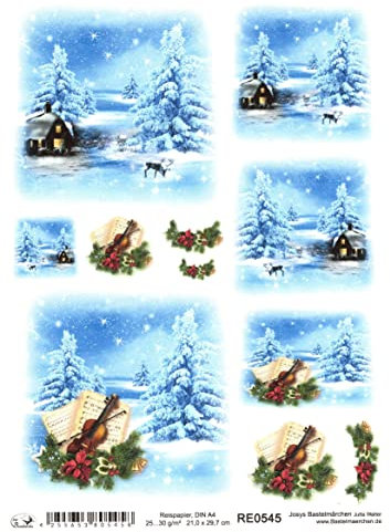 Josys Bastelmärchen Reispapier A4 Strohseide Serviertentechnik Weihnachten Sterne Hütte Musik RE0545