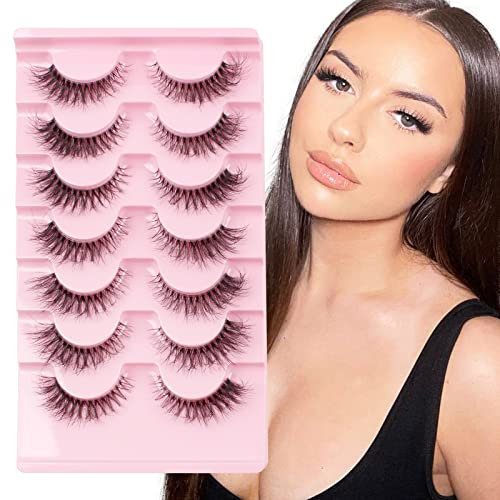 Glowing Win Ciglia Finte Naturali Wispy Cat Eye lashes 7 Paia Faux Mink Fluffy Eyelashes Riutilizzabili Occhio di Gatto Ciglia Finte Fake Lashes Fatte a Mano False Eyelashes