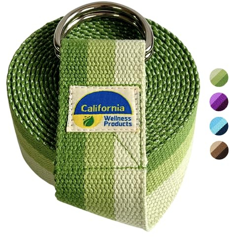 California Yoga Strap | Yoga Belt with Safe Adjustable D-Ring Buckle for Pilates | Stretching Strap | Exercise Bands | Physical Therapy | Improves Sitting Posture | Green | Pack of 1-10ft
