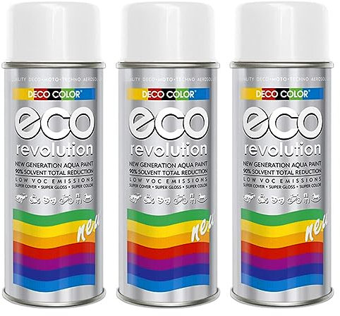 3er Sparpack Deco Color ECO Lackspray glänzend oder matt 400ml nach RAL freie Farbauswahl (3 Dosen ECO RAL 9010 Weiss Glanz)