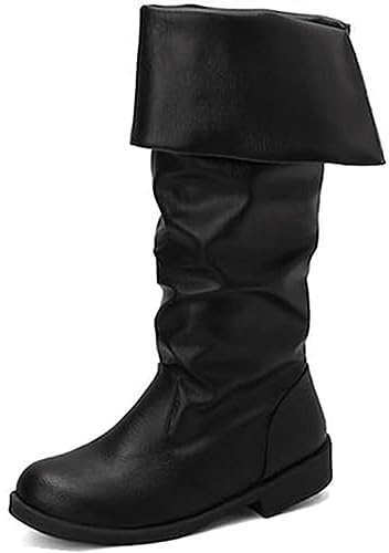 MODADA Männer Cosplay Stiefel, Piraten Boot, Ritter Boot, Renaissance Stiefel, Schwarz, Größe 45 EU