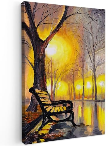 MuchoWow© Bilder Groß XXL Wohnzimmer Deko Modern Wandbild Foto auf Leinwand | 80x120 cm - Bild Schlafzimmer Room Decor Geschenke Kunstdruck - Gemälde - Bank - Wasser - Licht - Ölgemälde