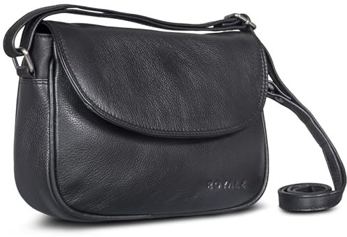 ROYALZ 'Vermont' Echtleder Handtasche Damen klein im Vintage Look - kleine moderne Ledertasche perfekt als Ausgehtasche Abendtasche Schultertasche im Alltag Freizeit City, Farbe:Schwarz