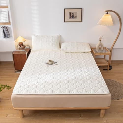 HAIBA Matratzenschoner 135 x 200 cm Bedding Gesteppte Gurt Matratzenauflage Weiß Washbare Matratenauflage für Komfort und Fernhalten von Schmutz Matratzenschoner für Matratzen und Boxspringbett