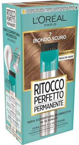 L'Oréal Paris Colorazione Ritocco Perfetto Permanente, Copre 100% della Ricrescita, In Soli 10 minuti, Fino a 4 Settimane, Colore: Biondo Scuro