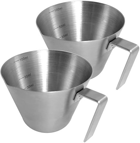 NEOUZA Vasos de chupito de espresso de 100 ml, taza medidora de espresso, paquete de 2 tazas de vertido de acero inoxidable, accesorios de cocina para accesorios de espresso (plata mate)