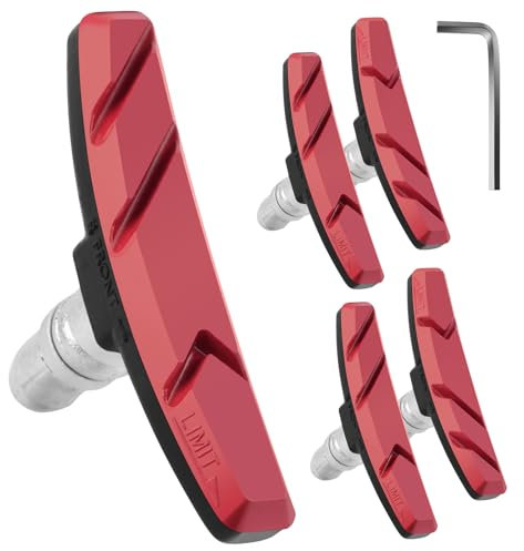 Adiwo 2 Paia Pastiglie Freni V-Brake Impostati con Dadi e Spessori, Pattini Freni Bici da Corsa, Bicicletta Pattini per Blocco Freno, con Chiave a Brugola, per Bici da Strada, Mountain Bike (Rosso)