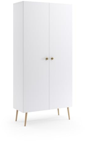 BETTSO - IKON Kleiderschrank mit 2 Türen und Einlegböden - Garderobenschrank - Allzweckschrank - Schrank für Flur, Kinderzimmer, Schlafzimmer, Wohnzimmer - Weiß