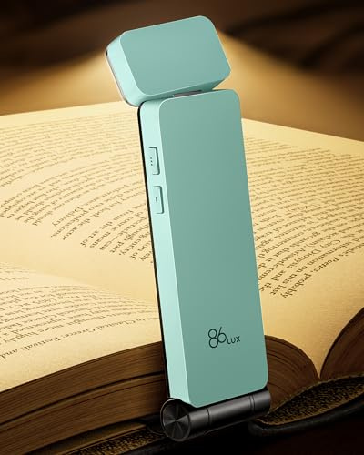86lux Lampe de Lecture Rechargeable Liseuse LED USB-C, Légère 46 g, Lampe à Pince Marque-Page avec 3 Températures de Couleur, Jusqu'à 80H d'Autonomie,Turquoise