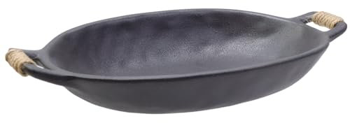 Nicerity Ceramic Large Fruit Oval Bowl or Salad Bowl with Handles Aqua Reactive Glaze Serveware for Kitchen Counter (Black)
