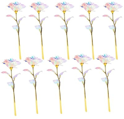Goldenes Galaxie-Rosen-Set – 10 Künstliche ewigge Rosen, 24 Karat Vergoldete Romantische Blumen | Von Hand Getauchte, ewigge, Konservierte Rosen, In Gold Getauchte Romantische Rosen Als Geschenk