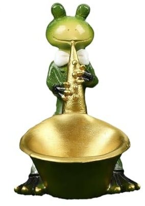 perfk Blumentopf in Froschform, Blumentopf, Geschenk, Kunstharzstatue, Tier-Pflanzgefäß für Balkon, Bauernhof, Innen- und Außenbereich, Pflanzen, Trompete 9x11x13cm