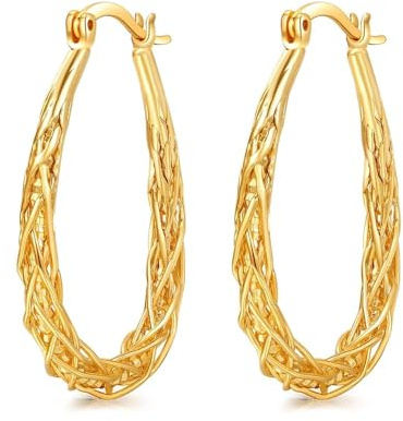 Senteria Oval creolen gold für Frauen Hypoallergene 14K vergoldete Creolen Leichte dicke gedrehte ohrringe
