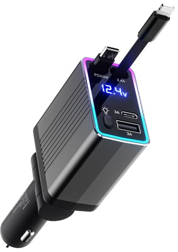 massway 120W Zigarettenanzünder USB C Auto Ladegerät, 4 in 1 Einziehbares KFZ-Ladegerät USB Adapter Schnellladegerät Auto zubehör für iPhone 17/16 Pro Max Air/Samsung (Grau)