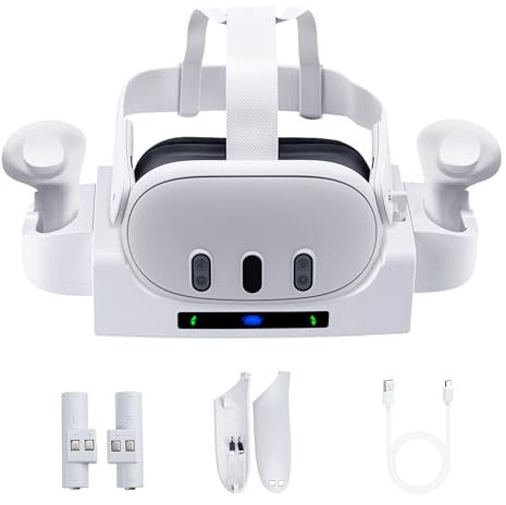 Mcbazel Station de Charge pour Quest 3, Support Mural de Charge pour Casque VR et Contrôleur, Indicateur de Charge avec Batterie Rechargeable, Câble de Charge Type C pour Quest 3 – Blanc