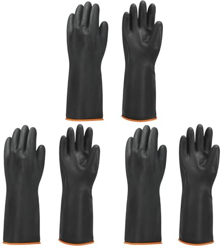 sourcing map Chemical Resistant Gloves, Latex Industrial Gloves 45cm Long Sleeve Anti-Slip Protective Safety Work Glove for Cleaning Dish Washing Resist Acid Alkali, Black, Pair of 3