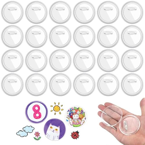 VIVIIHOO 30 Stück DIY Transparente Buttons 58mm ohne Buttonmaschine, Acryl Ansteckbuttons mit Sicherheitsnadel, Bastelset für Foto, Kleidung, Schule