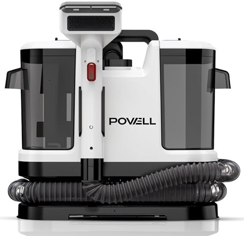 Powell Fleckenreiniger – Polsterreiniger-Gerät & Nasssauger, 450 W, 13.000 Pa, schnelltrocknend – ideal für die tägliche Tiefenreinigung von Treppen, Sofas, und Hartböden – mit Haustier-Aufsatz – Weiß