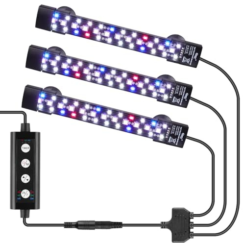 hygger Three Canali Luce LED Sommergibile per Acquario, 18W Illuminazione per Acquario, LED Aquarium Llight con 3 File di Perline, 7 Colori, Luminosità Regolabile for 60-180L Aquariums(3)
