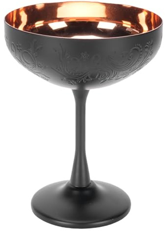 Oreilet Verre coupé Vintage, en Acier Inoxydable Classique Martini Verres à Vin Margarita Tasse de Boisson, Desserts Tasse de Crème Glacée pour Bar, Cocktail, Vin, Champagne (Gravé noir)