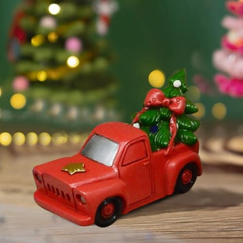 ACAREY Weihnachtsdeko, Weihnachten Vintage Rot Auto Weihnachtsdeko Innen Deko Statue, Mini Harz Weihnachtsbäumen Ornamente Bauernhaus Auto Dekor für Weihnachtsdekorationen Für Tischdekoration (B)