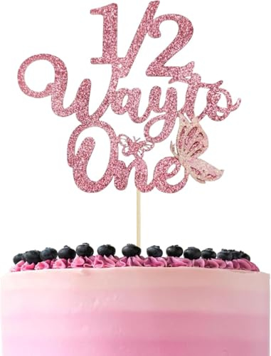HSC Half Way to One Decorations Rose Gold Half Birthday Cake Topper - Elegant Paper Decoration for Baby 6 Months Celebration, Party Supplies & 1/2 Way to One Milestone Decorations