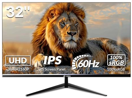CRUA 32 Inch 4K UHD Monitor (3840x2160), IPS,60Hz Refresh Rate, 100% sRGB, AMD FreeSync, 178° Viewing Angle, HDMI/DisplayPort, VESA 100x100mm Mount Compatible, Tilt Adjustable - Black
