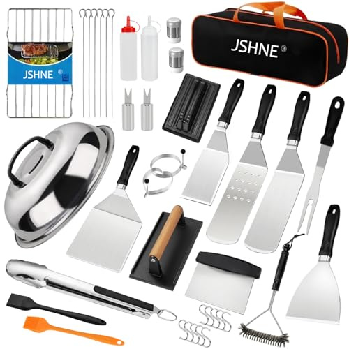 40-teiliges Grillzubehör-Set, Flachgrill-Zubehörset für Camp Chef, Grillspatel-Set mit Burgerpresse, Schaber, Zange und Tragetasche für Outdoor BBQ