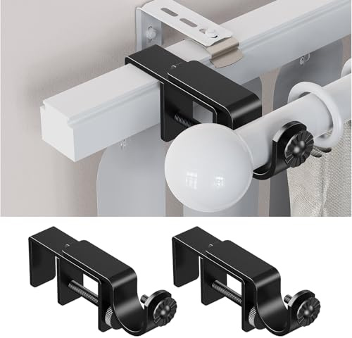 Outside Mount Blinds Curtain Rod Brackets – No Drill, No Tools – ONLY for 1–2 Headrail (Most Homes) – DO NOT Buy if 2–3 – Black 2 Pack