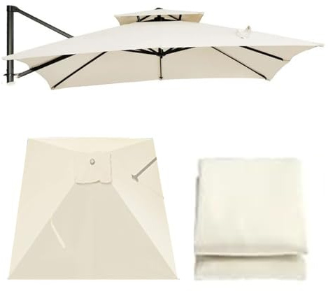 ZYXQQJ 300 X 300cm Quadrato Baldacchino per Ombrellone A Sbalzo 8 Stecche Telo di Ricambio per Offset/Ombrello, Resistente Ai Raggi UV E all'Acqua(Beige,Double top-3m/9.8ft)