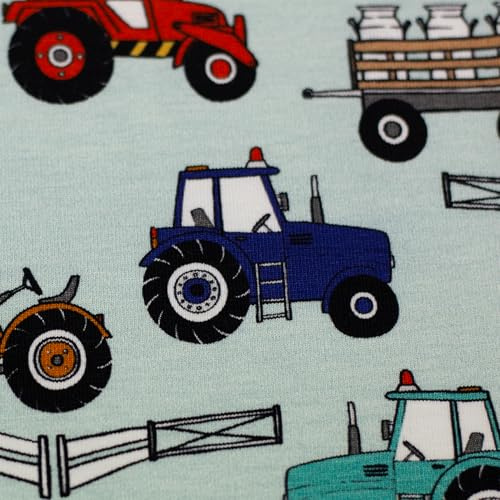 MAGAM-Stoffe Bunte Traktoren Jersey Stoff Kinderstoff OEKO-TEX Meterware 50cm (Mint)