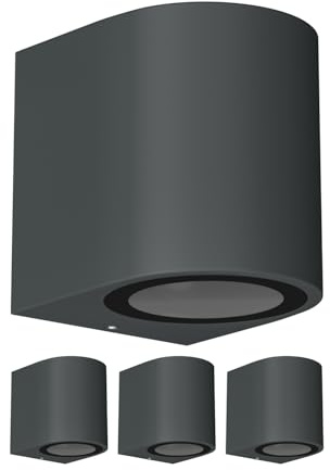ledscom.de 4x Wandleuchte ALSE Downlight für außen, anthrazit, Aluminium, rund, inkl. GU10 LED Lampe (warmweiß, 5,4W, 510lm, 50°)