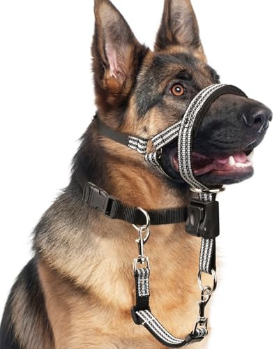 BARKLESS No Pull Dog Head Collar for Gentle Training Walking, Soft Padded Head Halter with Collar Safety Clip, Comfortable Fit Muzzle Leash with Reflective Strap for Medium Large Dog (Grey, XL)