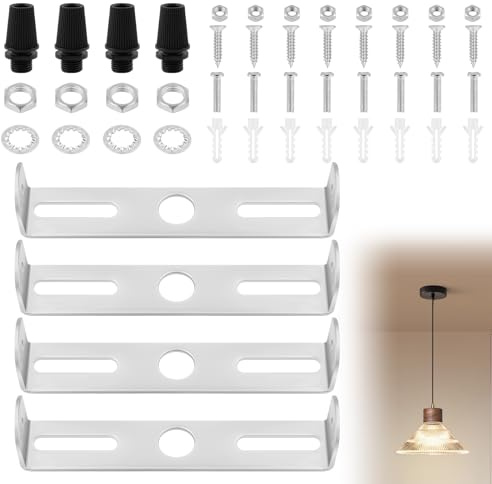 AUAUY 4PCS Chandelier Bracket, 80mm Ceiling Light Plate Kit with Screw | Washer Nut Rubber Stopper Expansion Tube, Ceiling Light Fixture Bracket for Home Office Install Various Types of Lights