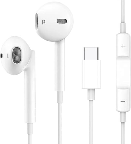 Écouteurs Filaires USB-C pour iPhone 17/17 Pro/16/16e/15 Pro Max, Écouteurs Intra-Auriculaires Hi-Fi Stéréo USB C avec Microphone et Contrôle du Volume pour iPad Pro, Galaxy S24/S23, Google Pixel