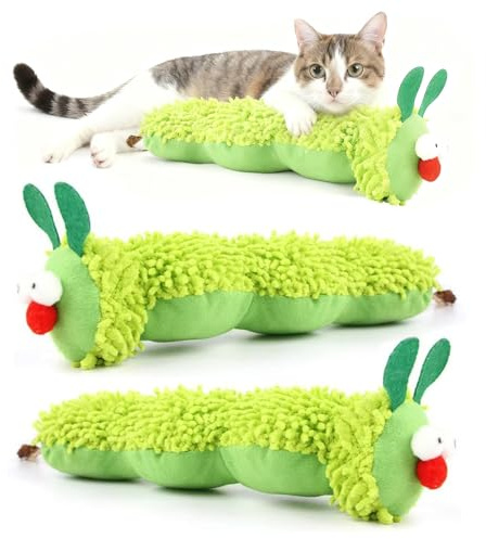 Yuwnd 2 Stück Katzenminze Spielzeug, Katzenminze Kissen, Weiches Klassiker Katzen Spielzeug, Interessant Katzenspielzeug Raupe für Zahnhygiene Täglich Spielen (Grün)