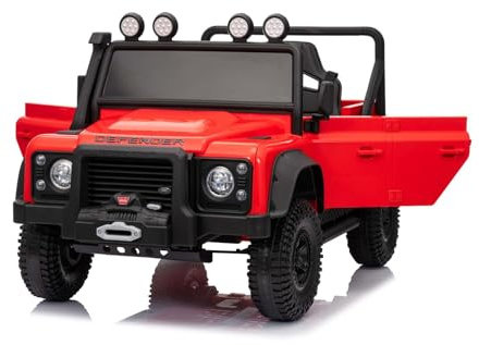 Kinder elektroauto 12V Land Rover Defender 110 SVX, rot, 4X4-Antrieb, Lithium-Akku, LED-Lichter, federung, elektrische kinderfahrzeug mit 2,4-GHz-Fernbedienung, USB/AUX/Bluetooth, 4x25W, 3-7 Jahre