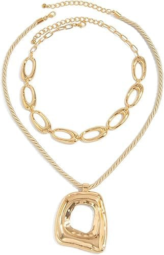 BelleFlair Layered Necklaces for Women, Gold Statement Necklace with Irregular Geometric Pendant, Chunky Gold Choker, Stacked Oval Hollowed-Out Chain, Fashion Jewelry for Women