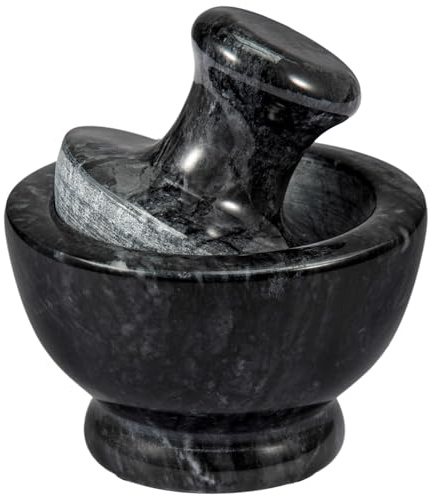 SUNNYNEST Pestle and Mortar Set,Suitable for Pills Spices Easy to Grip | Easy to Clean, Labor-Saving, Pesto, Effortless Fine Grinding, Pill Crusher, Natural Stone Grinder, Black