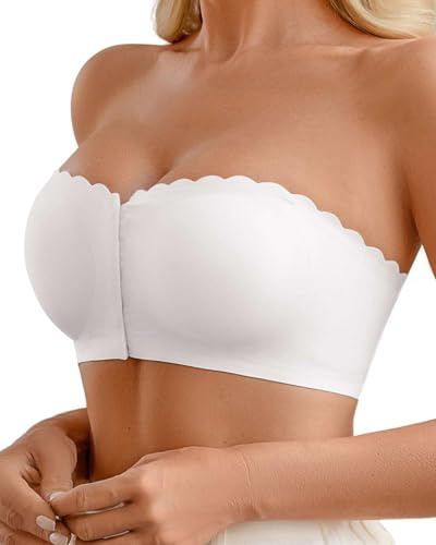 Joligiao Sujetador sin Tirantes Mujer Tallas Grandes Sujetadores sin Aros sin Relleno Bandeau con Cierre Delantero Invisible Strapless Bra Comodos Transpirables Bralette Crop Tops (Blanco,L)