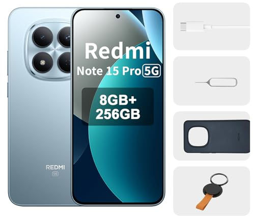 XIAOMI REDMI Note 15 Pro 5G - Smartphone de 8+256GB, Pantalla de 6,83 1.5K AMOLED, MediaTek Dimensity 7400-Ultra, cámara de 200MP, batería de 6580 mAh, Azul Glaciar