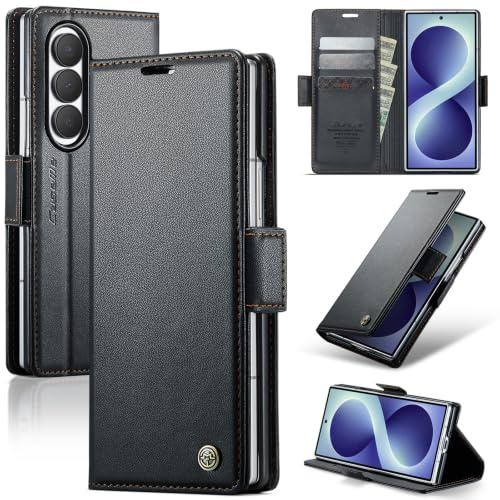 Idhiem for Samsung Galaxy Z Fold 8 Ultra Flip Case, PU Leather Wallet Cover with RFID Blocking, Magnetic Closure Card Holder and Kickstand, Shockproof Protective Case- Black