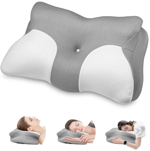 Oreiller Ergonomique Cervical, Oreiller Ergonomique Cervical à Mémoire de Forme Haute Densité, Oreiller Mémoire de Forme, Coussin Memoire de Forme Adapté aux Dormeurs sur le Dos le Côté et le Ventre