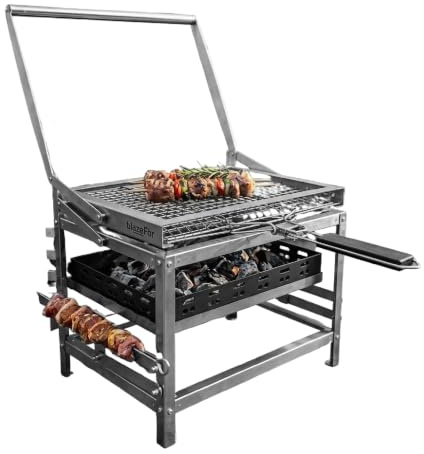 Barbecue a Carbone Girevole 180° Inox Portatile per Giardino e Campeggio