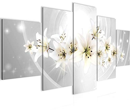 Runa Art - Bilder Blumen Lilien 200 x 100 cm 5 Teilig XXL Wanddekoration Design Grau 006451c