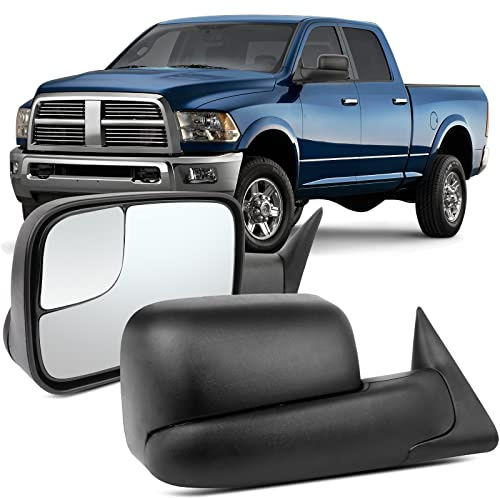 OCPTY Towing Mirrors Fit For 2002-2008 For Dodge For Ram 1500 2003-2009 For Dodge For Ram 2500 2003-2009 For Dodge For Ram 3500 With Manual Adjusted Manual Flip Up Black Housing