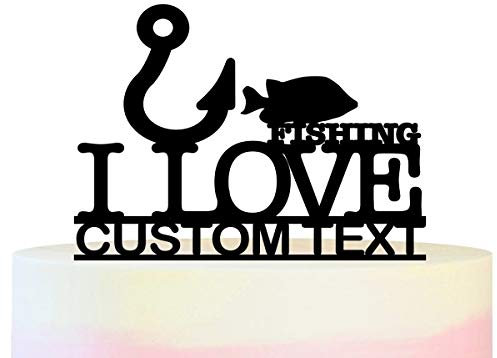 Personalized Name I Love Fishing Party Wedding Birthday Acrylic Cake Topper Cupcake Toppers Decor Set 11 pcs
