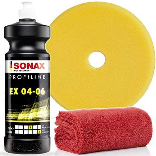 detailmate Sonax Polituren Set (Basic 1-1L) - SONAX PROFILINE EX 04/06 1L + SONAX Exzenter Pad medium 143 DA + Edgeless Superflausch 40x40cm 550GSM